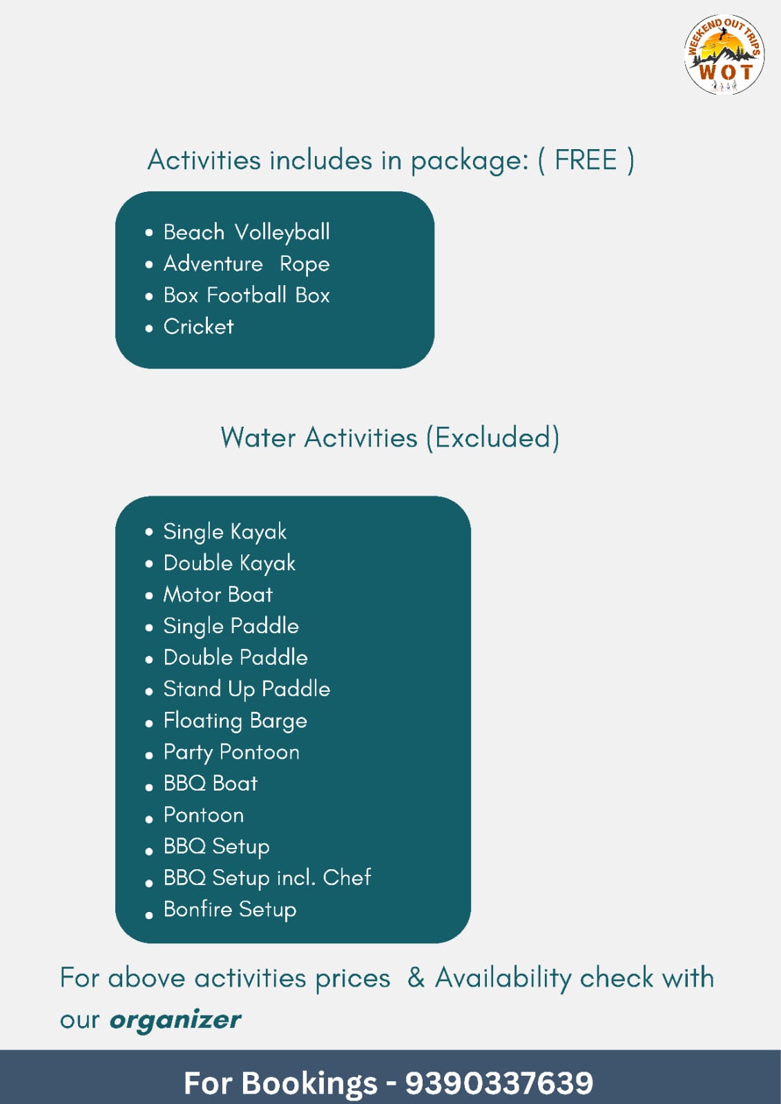 Anathagiri Hills Camping Food list